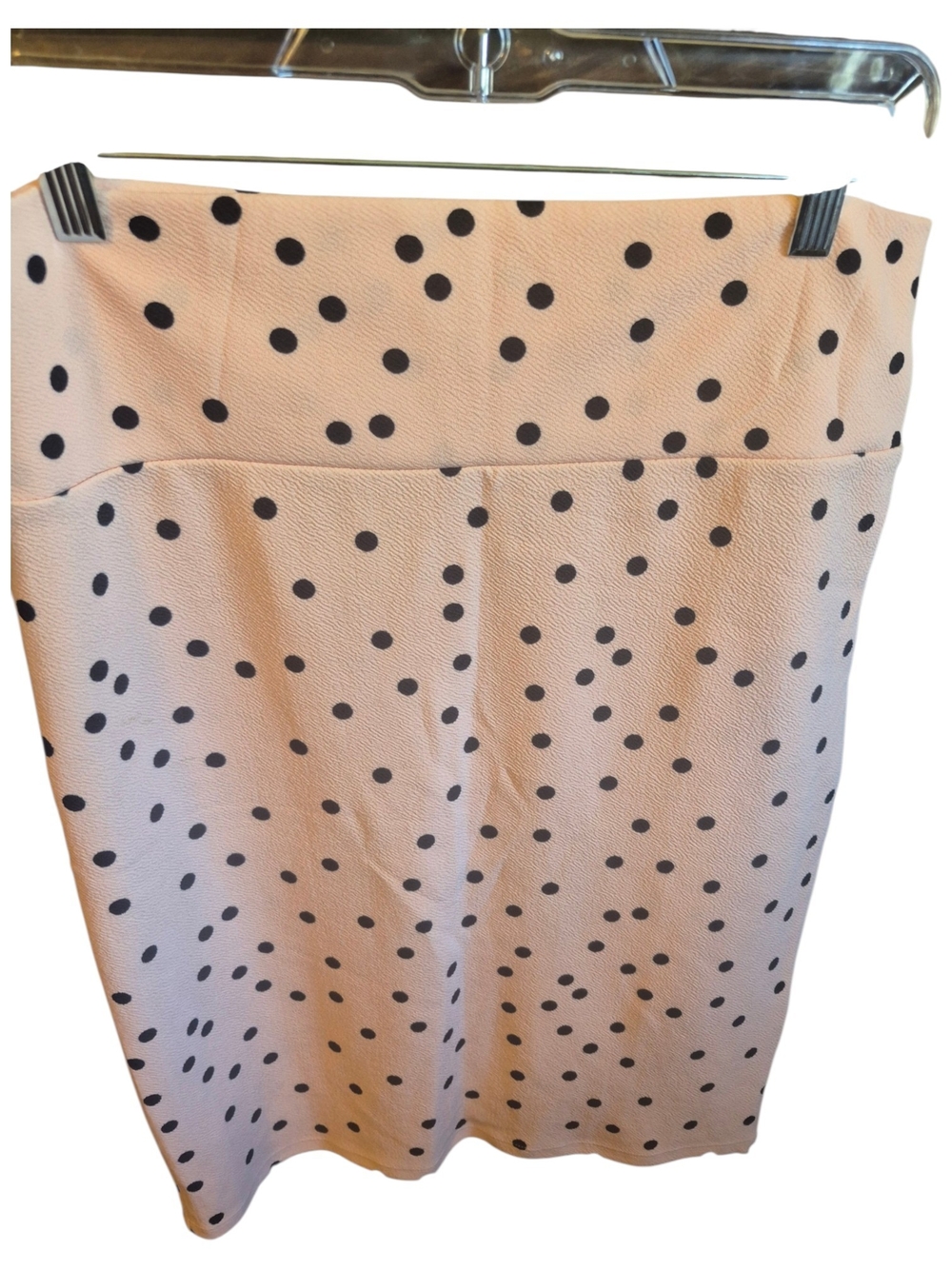LuLaRoe Blush Pink Pencil Skirt with Black Polka Dots Large